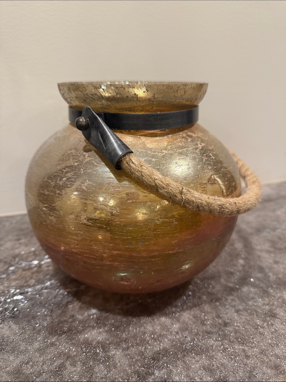 Rustic Brown Glass Vase with Rope Handle